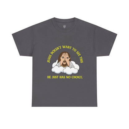 Lustiges Gebets-T-Shirt — „Er hat einfach keine C!liché“-Wolkenengel-Grafik-T-Shirt